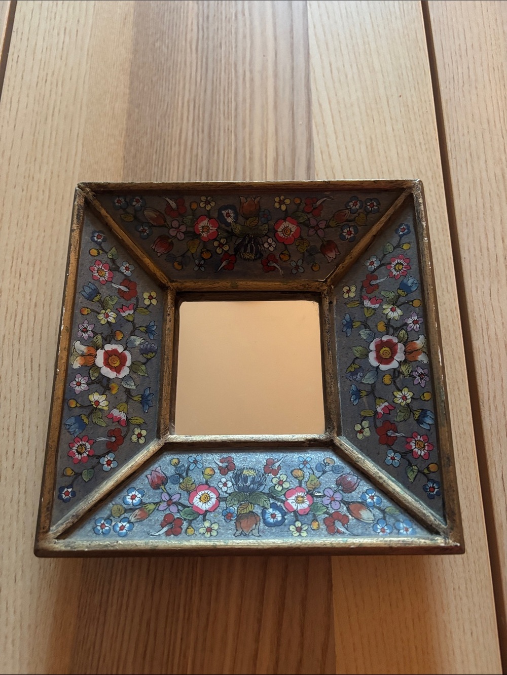 Reverse hand painted glass mirror